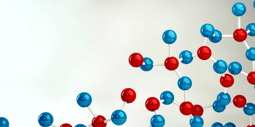 Abstract Molecules Design Background in Blue and Red. Abstract Molecules Design