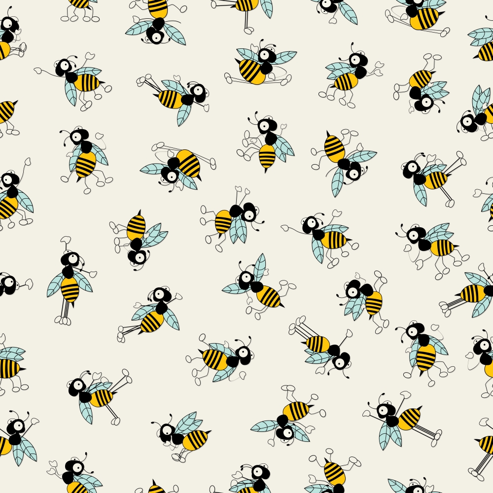 Cartoon bees characters dancing, seamless pattern design
