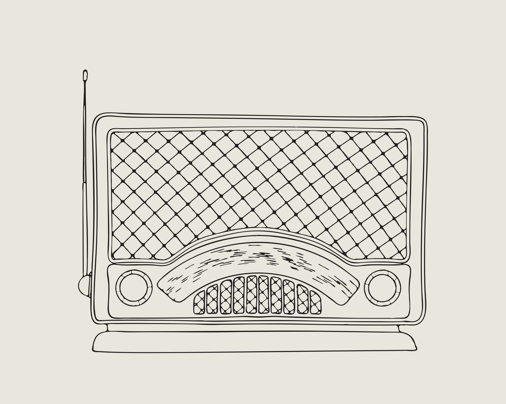 Vintage style radio vector sketch drawing