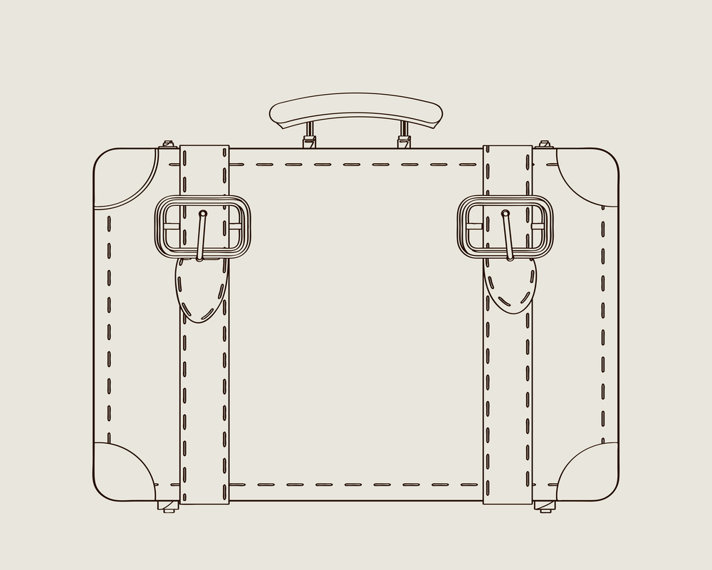 Vintage travel luggage, suitcase vector sketch drawing