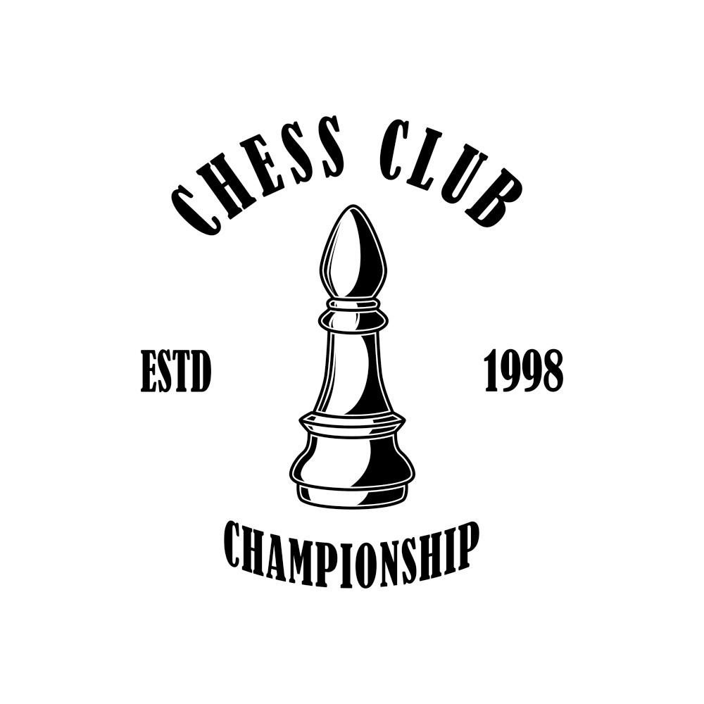 Chess club emblem template. Design element for emblem, sign, logo, label, poster, card. Vector illustration