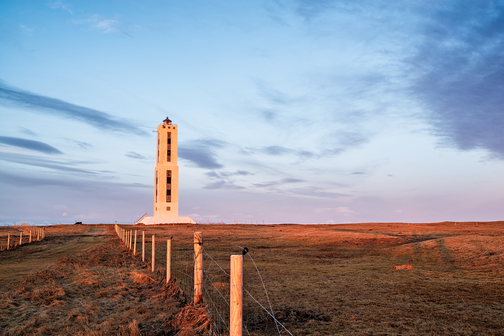 Knarraros lighthouse in rural area near Stokkseyri, Iceland. Knarraros lighthouse, Iceland