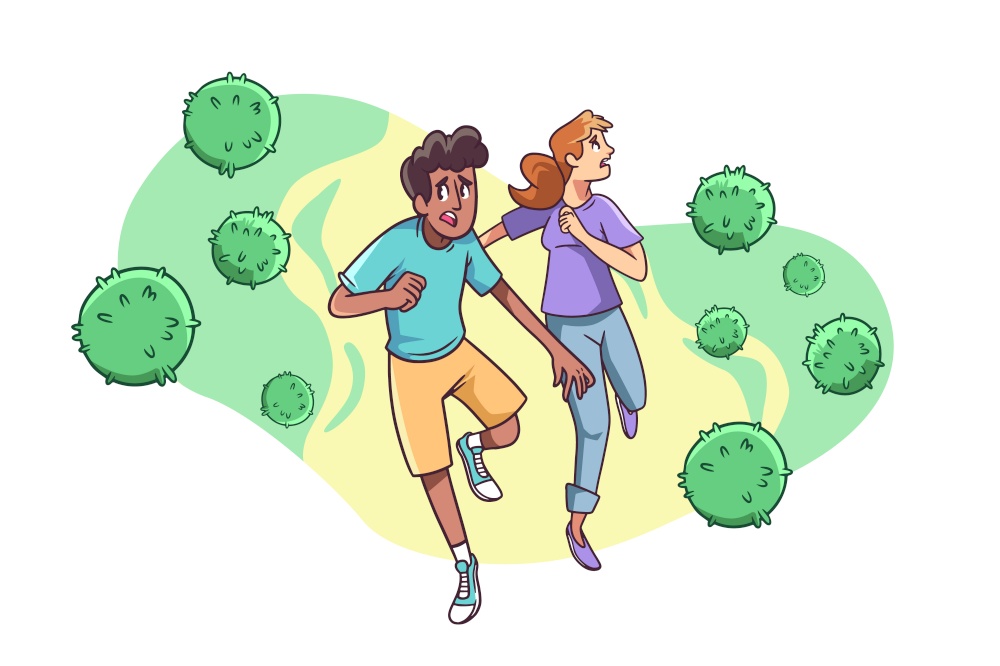 People running away from particles of coronavirus