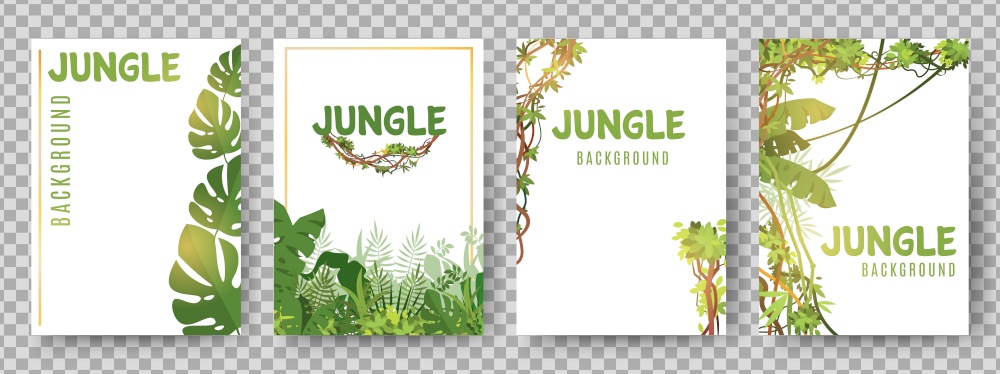 Green tropical frames template. Jungle plants vector cards. Jungle background frame, green tropical plant illustration. Green tropical frames template. Jungle plants vector cards