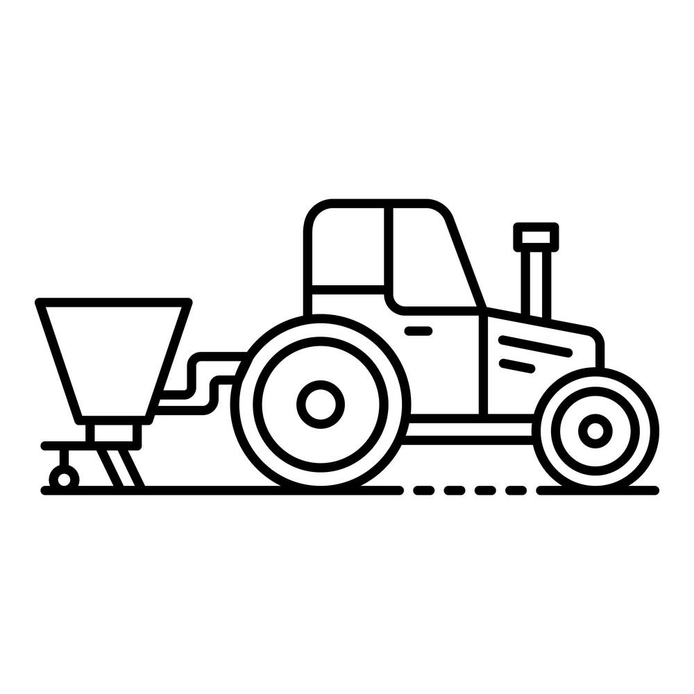 Tractor with seed drill icon. Outline tractor with seed drill vector icon for web design isolated on white background. Tractor with seed drill icon, outline style