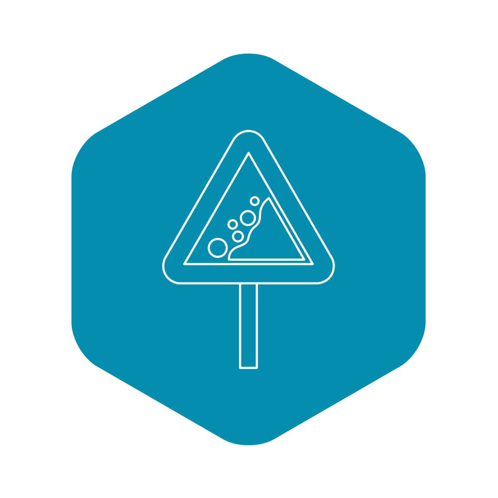 Falling rocks warning road sign icon. Outline illustration of falling rocks warning sign vector icon for web. Falling rocks warning road sign icon outline style