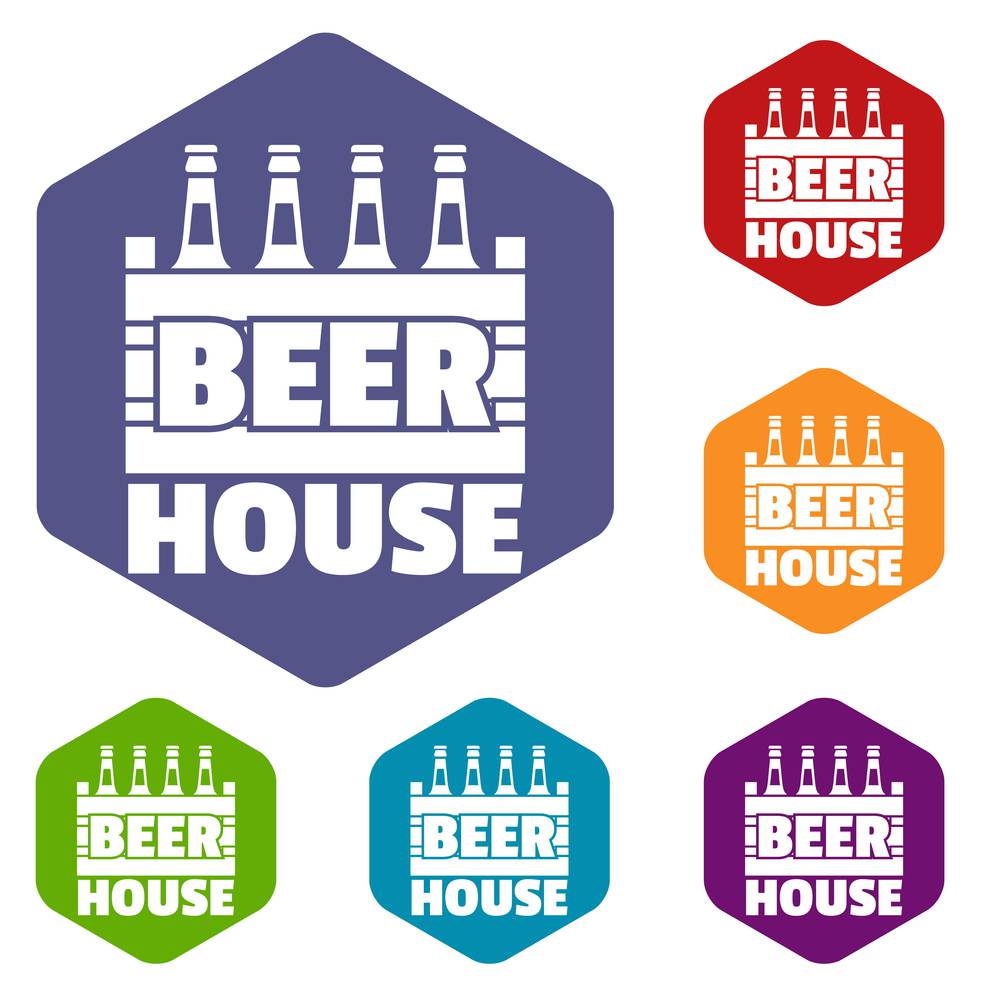 Beer icons vector colorful hexahedron set collection isolated on white . Beer icons vector hexahedron