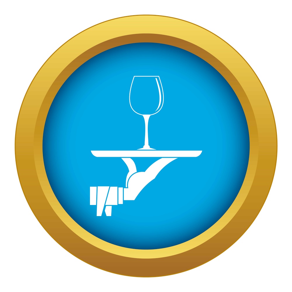 Waiter hand holding tray with wine glass icon blue vector isolated on white background for any design. Waiter hand holding tray with wine glass icon blue vector isolated