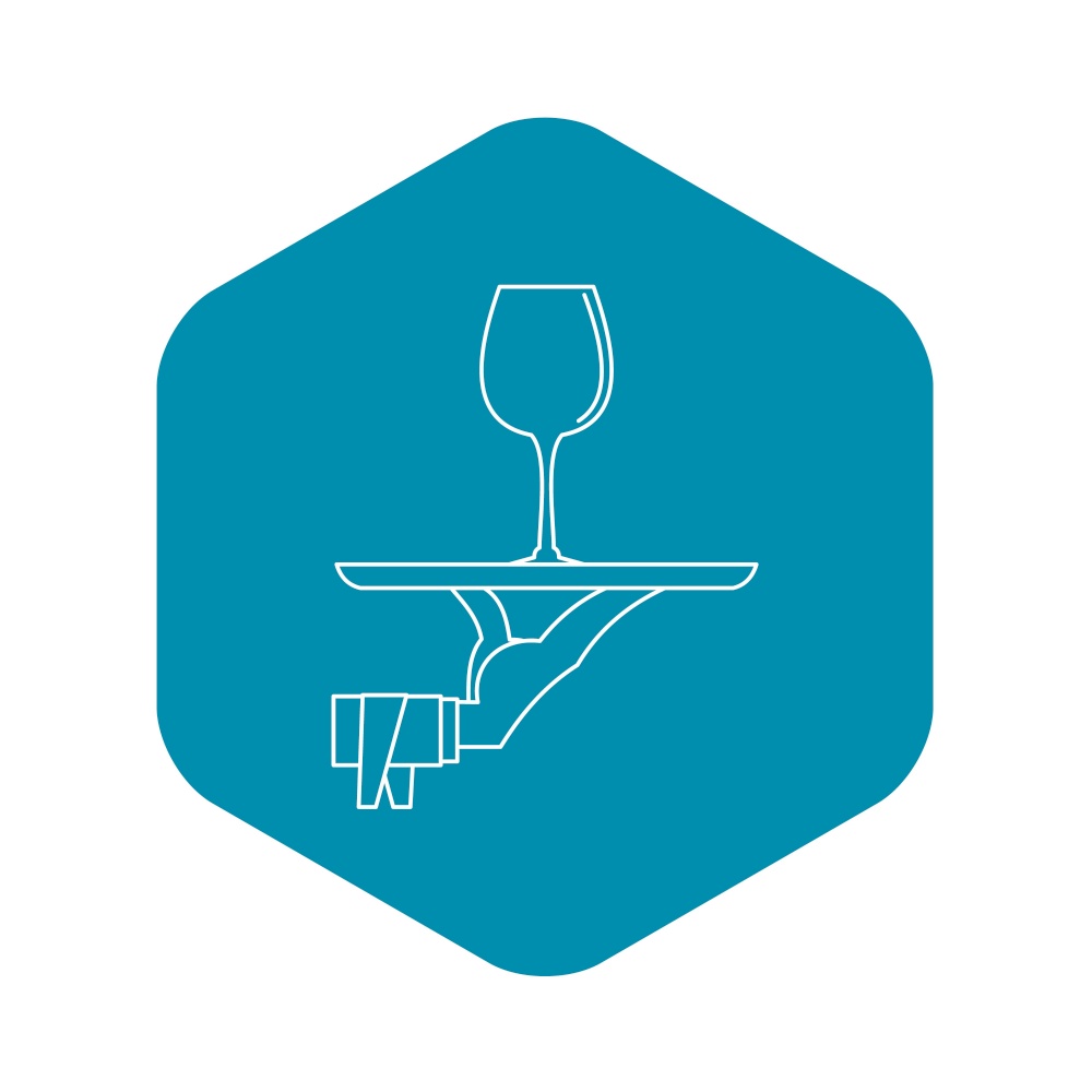 Glass of wine on a tray icon. Outline illustration of glass of wine on a tray vector icon for web. Glass of wine on a tray icon, outline style
