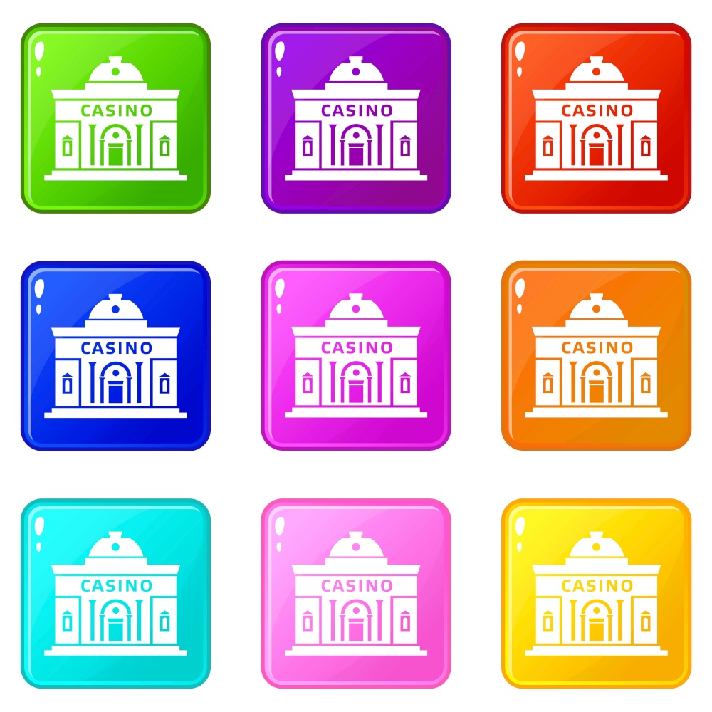 Casino building icons set 9 color collection isolated on white for any design. Casino building icons set 9 color collection