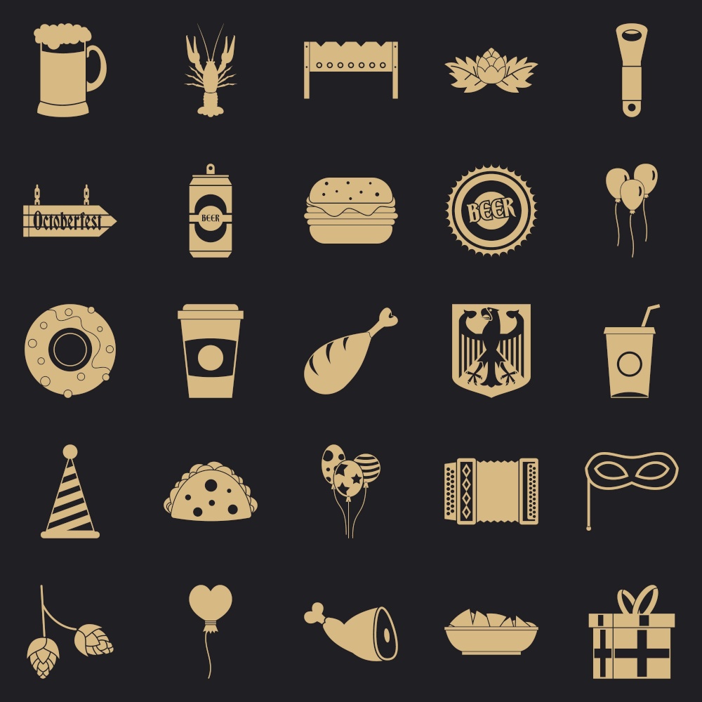Beer party icons set. Simple set of 25 beer party vector icons for web for any design. Beer party icons set, simple style