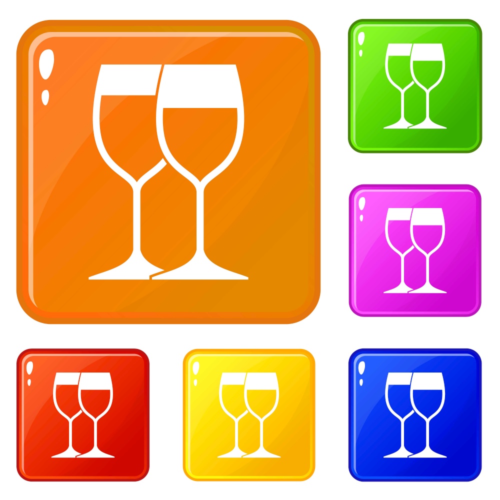 Wine glasses icons set collection vector 6 color isolated on white background. Wine glasses icons set vector color