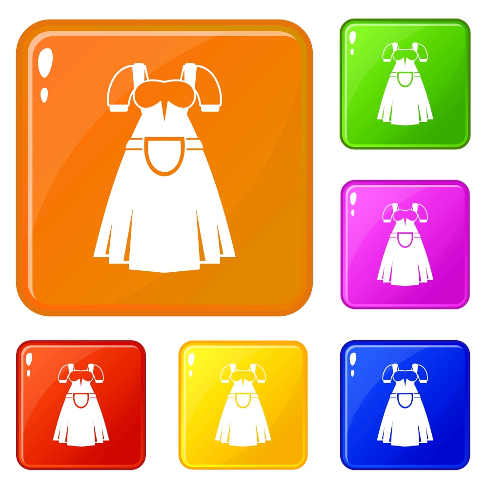 Traditional Bavarian dress icons set collection vector 6 color isolated on white background. Traditional Bavarian dress icons set vector color