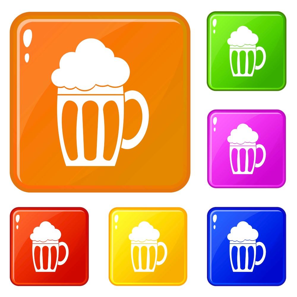 Beer icons set collection vector 6 color isolated on white background. Beer icons set vector color