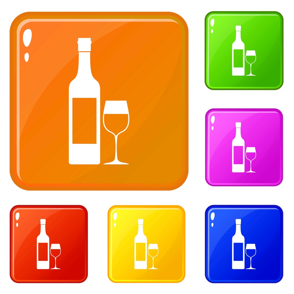 Bottle of wine icons set collection vector 6 color isolated on white background. Bottle of wine icons set vector color