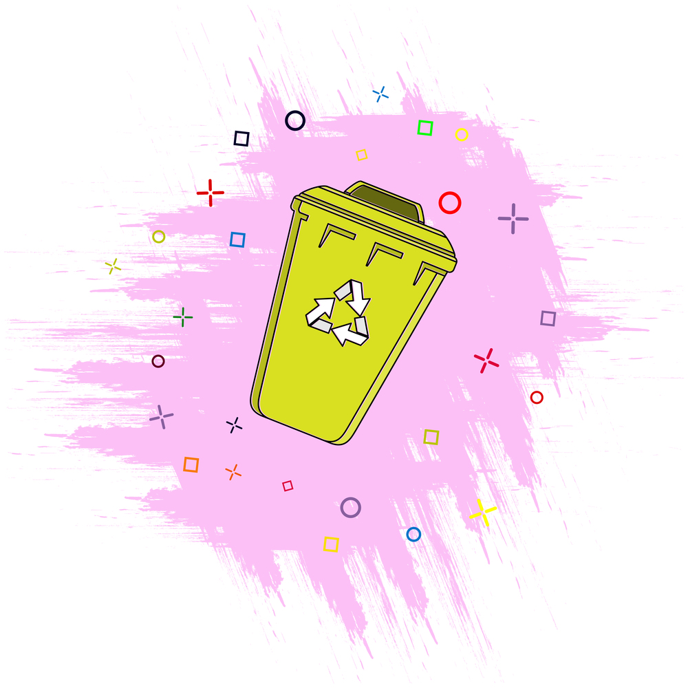 icon of the trash. Comic book style icon with splash effect. flat style. Isolated on white background.