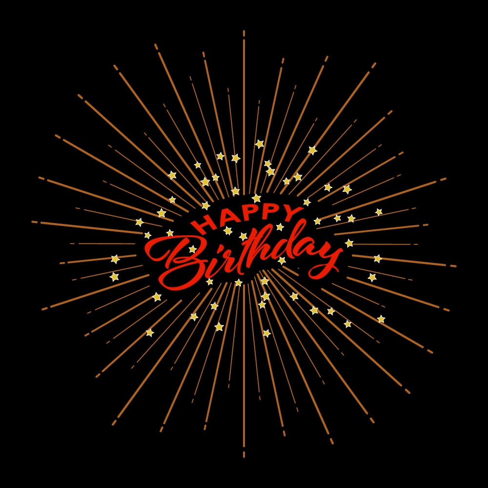 Happy birthday. Greeting inscription on the background of fireworks.. Vector illustration