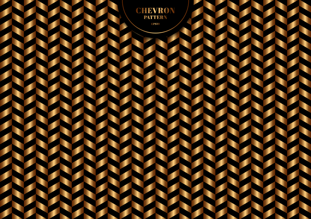 Abstract trendy gold chevron pattern on black background and texture. Luxury style. Vector illustration
