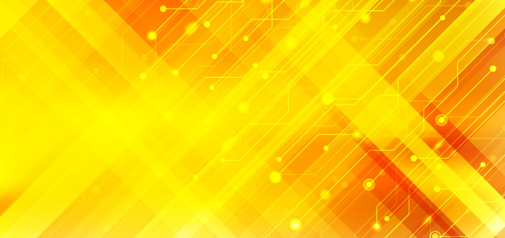 Abstract business technology structure circuit computer diagonal stripes yellow and orange gradient color background with lighting effect. Vector illustration