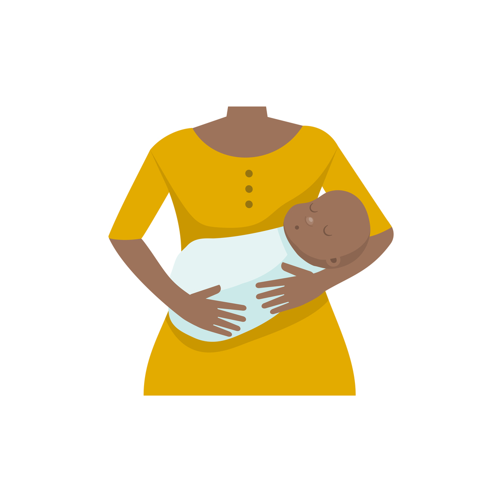 Afro american mother with a baby boy. Flat vector illustration