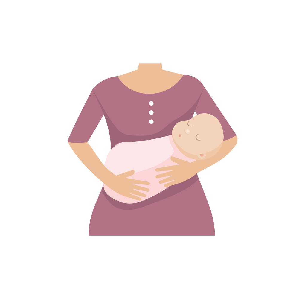 Mother with a baby girl. Flat vector illustration