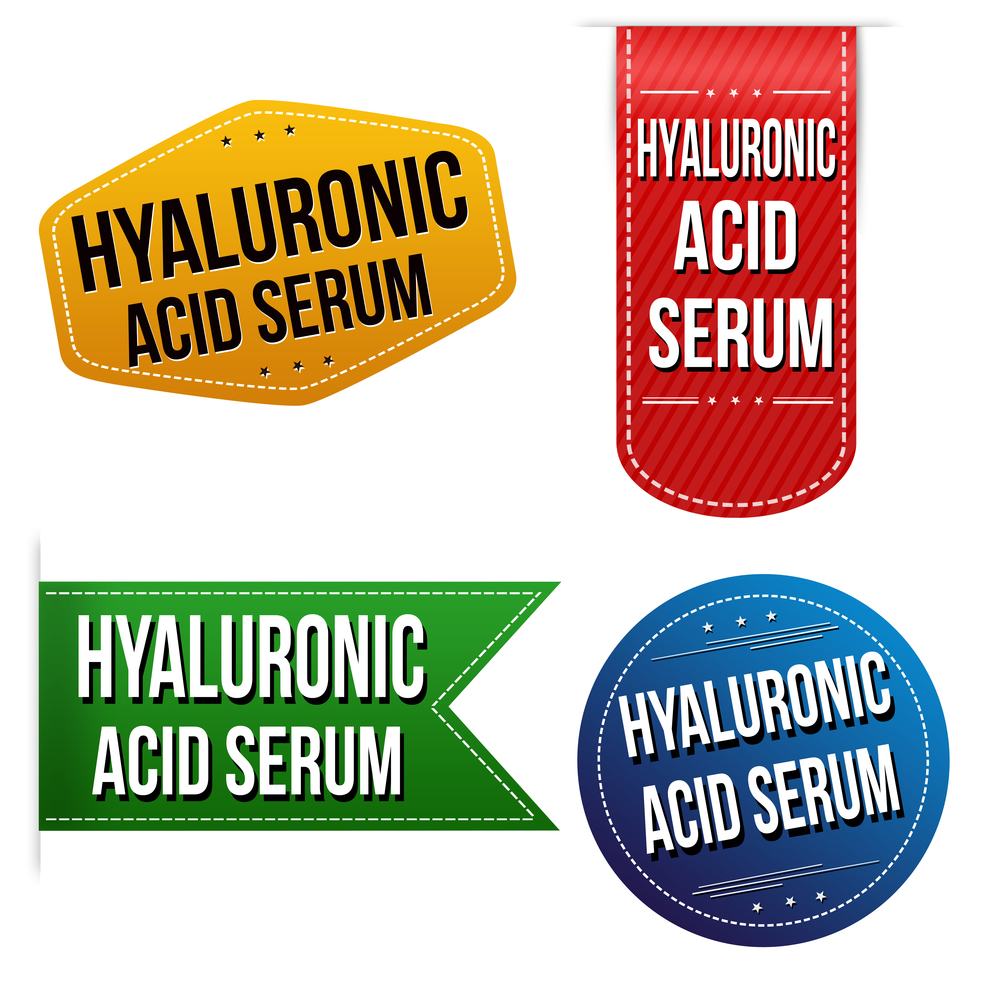 Hyaluronic acid serum sticker or label set on white background, vector illustration