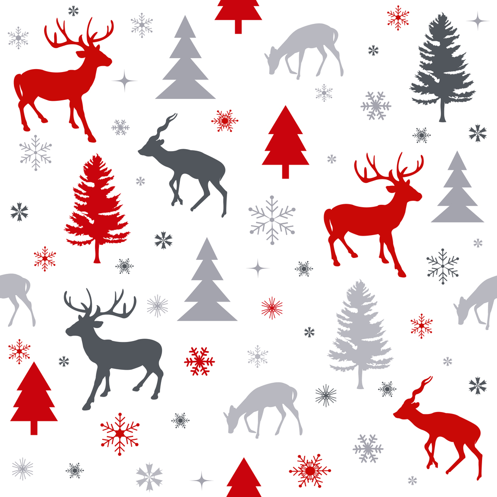 Christmas deer with tree pattern background vector image