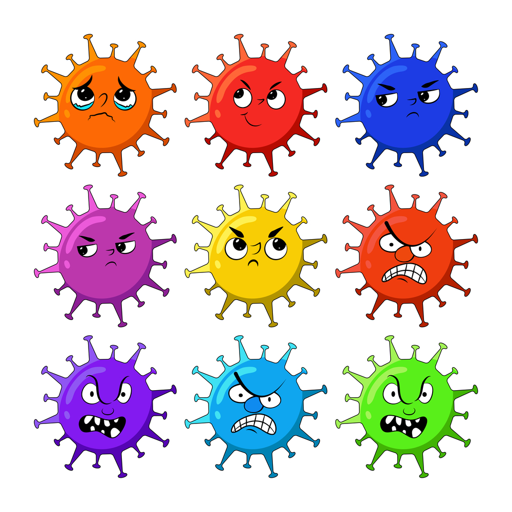 STOP coronavirus (2019-ncov) - cute virus or bacterium Coron avirus in China. Novel coronavirus (2019-nCoV). Concept of corona-virus quarantine. Corona Virus with Evil and sad Face Mascot Character Cartoon Vector
