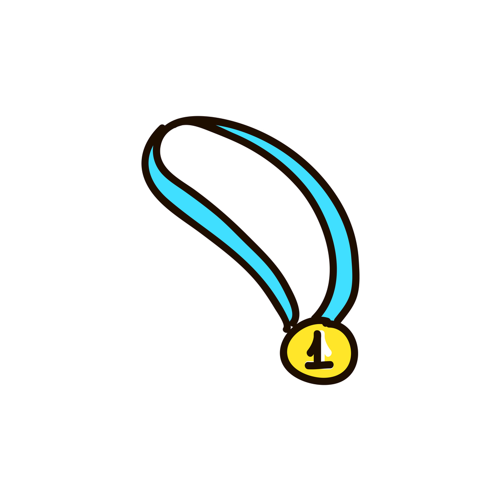 colored medal isolated on a white background. Gold medal flat style colored cartoon ink pen Icon vector illustration Vector illustration for web logo. Gold medal isolated on a white background. Gold medal flat style colored cartoon ink pen Icon vector illustration Vector illustration for web logo