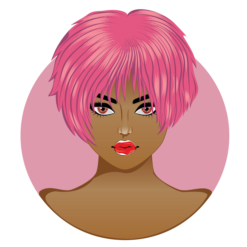 Woman with short hair style, pink dye, avatar design.