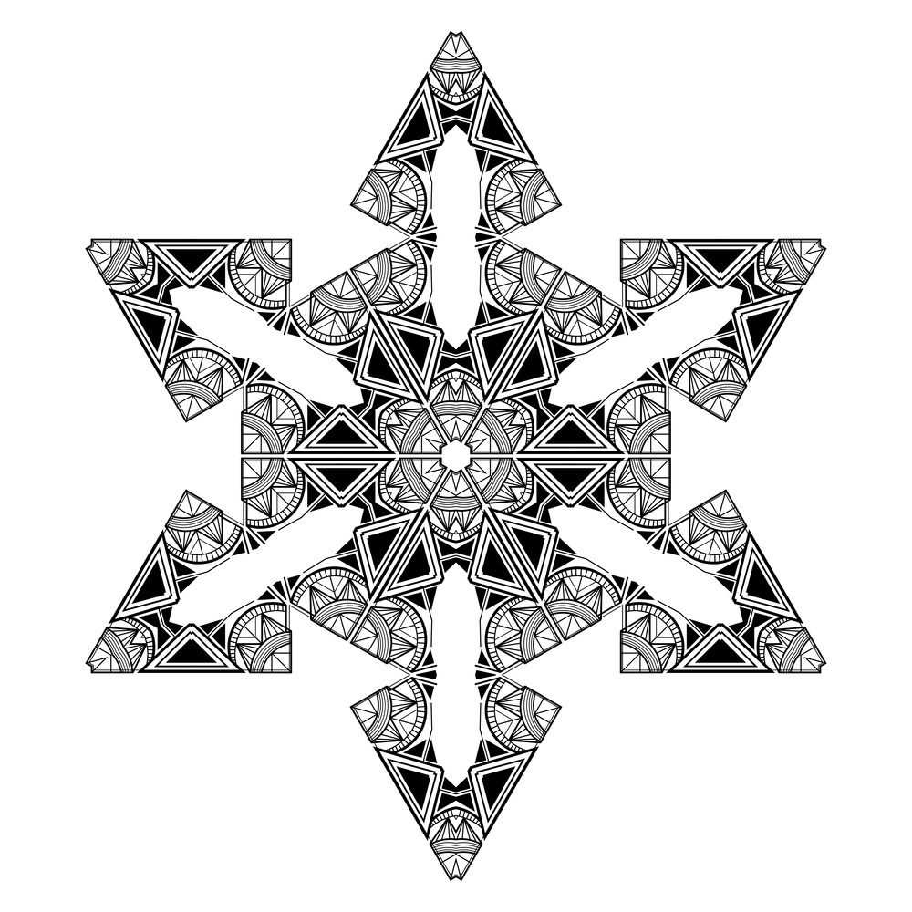 Decorative geometric snowflake, retro art deco style ornament.