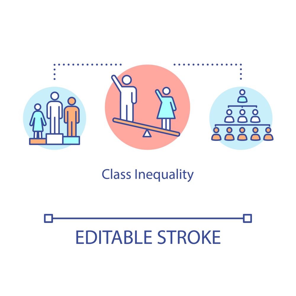 Class inequality icon. Man and woman pay gap, social and gender discrimination, human right violation idea thin line illustration. Vector isolated outline RGB color drawing. Editable stroke