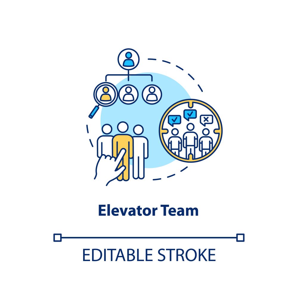 Elevator team concept icon. Work on-demand idea thin line illustration. Staff collaboration type, design studio team structure. Vector isolated outline RGB color drawing. Editable stroke