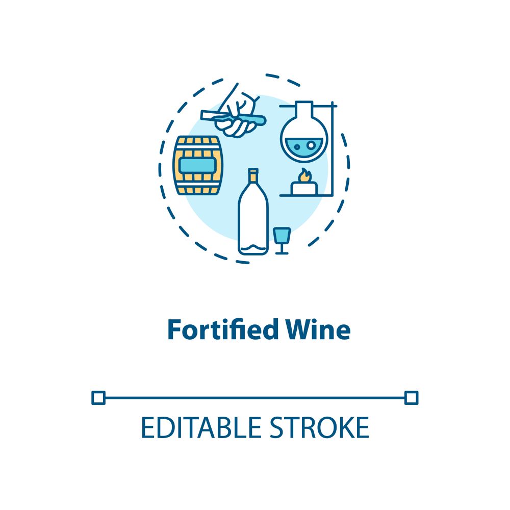 Fortified wine concept icon. Strong alcohol beverage, winemaking idea thin line illustration. Adding distilled spirit, liquor to wine. Vector isolated outline RGB color drawing. Editable stroke