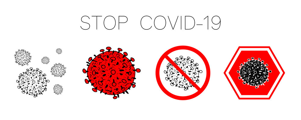 Set of 4 2019-nCoV bacteria isolated on white background. few Coronavirus in red circle vector Icon. COVID-19 bacteria corona virus disease sign. SARS pandemic concept symbol. Pandemic. Human health. Set of 4 2019-nCoV bacteria isolated on white background. few Coronavirus in red circle vector Icon. COVID-19 bacteria corona virus disease sign. SARS pandemic concept symbol. Pandemic. Human health .