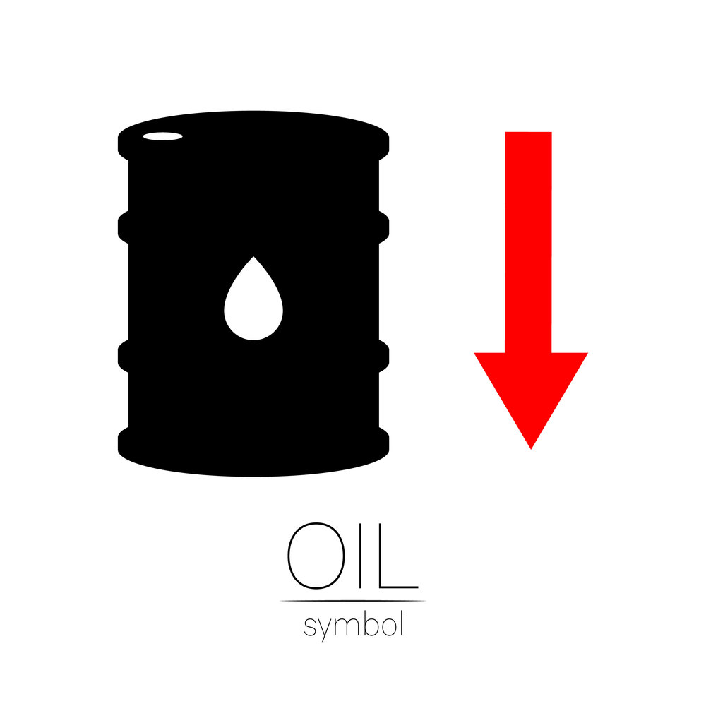 Vector sign of oil. Statistics down, global financial crisis. Black symbol petroleum isolated on white background. Barrel silhouette and spot liguid. Industry of exploration, illustration. Vector sign of oil. Statistics down, global financial crisis. Black symbol petroleum isolated on white background. Barrel silhouette and spot liguid. Industry of exploration, illustration.