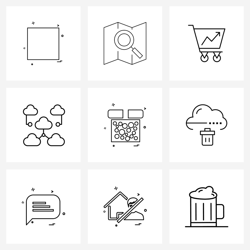 Line Icon Set of 9 Modern Symbols of bin, gift, shopping, gift box, storage Vector Illustration
