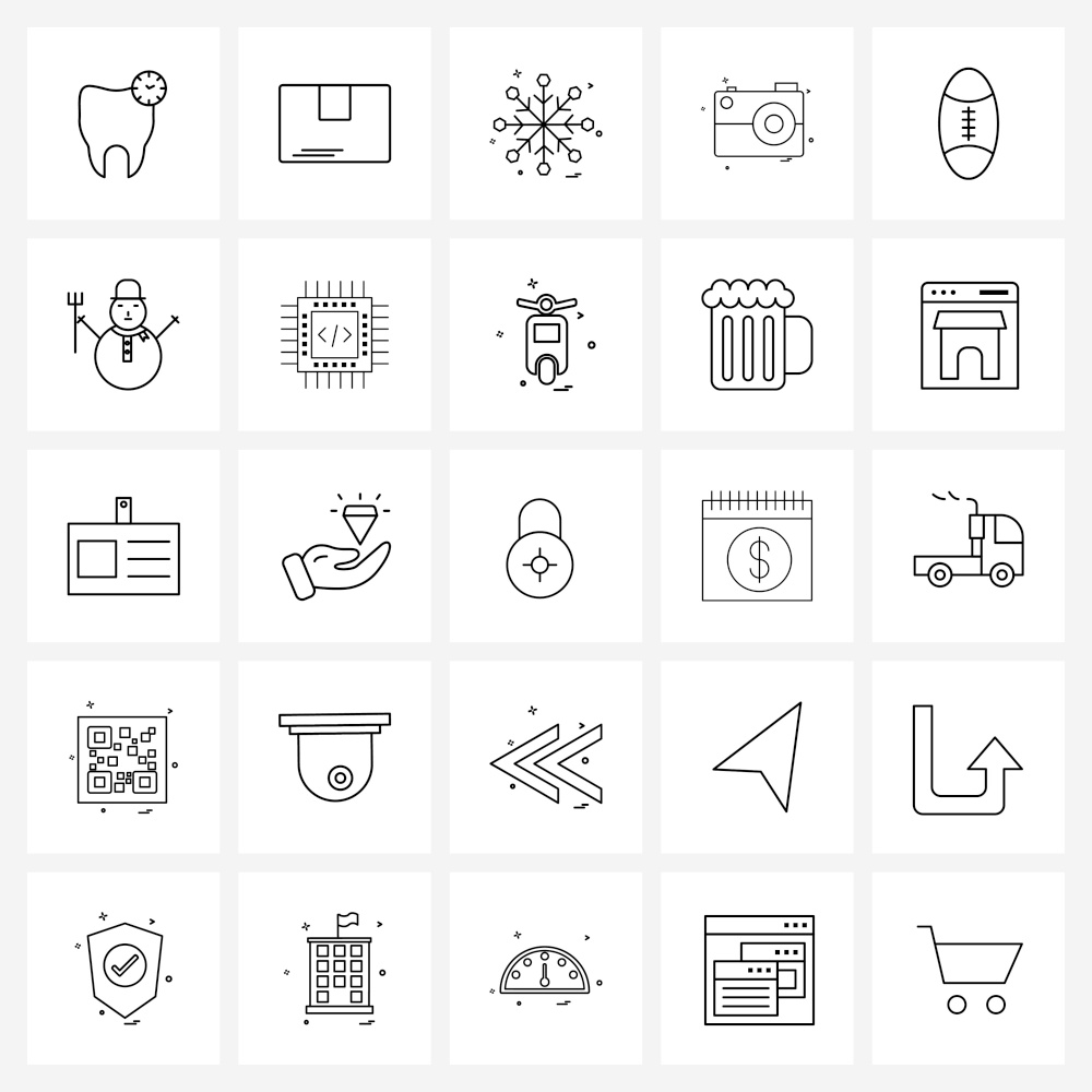 UI Set of 25 Basic Line Icons of ball, photography, snowflakes, picture, camera Vector Illustration