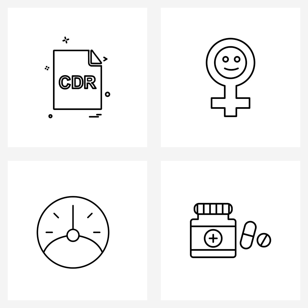 Pixel Perfect Set of 4 Vector Line Icons such as file, dashboard, car, love, speed Vector Illustration