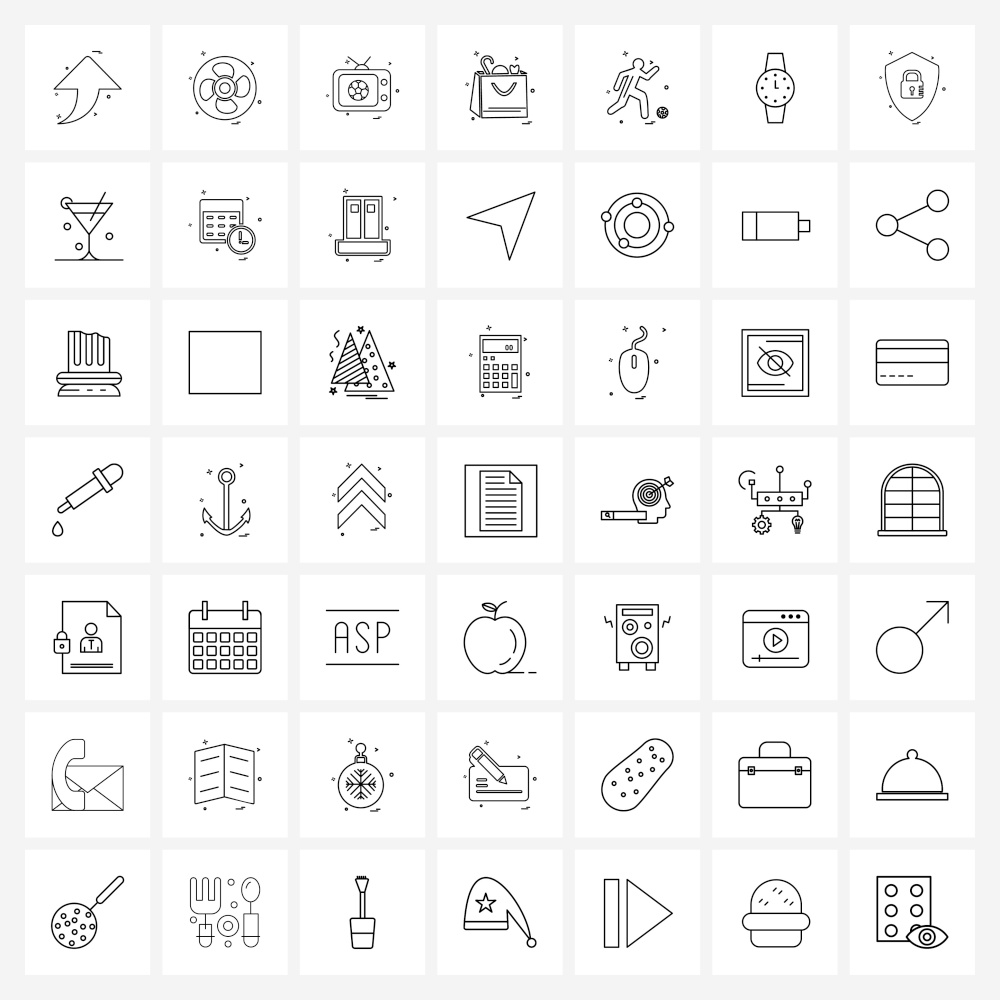 Mobile UI Line Icon Set of 49 Modern Pictograms of games, items, TV, goods, shopping Vector Illustration