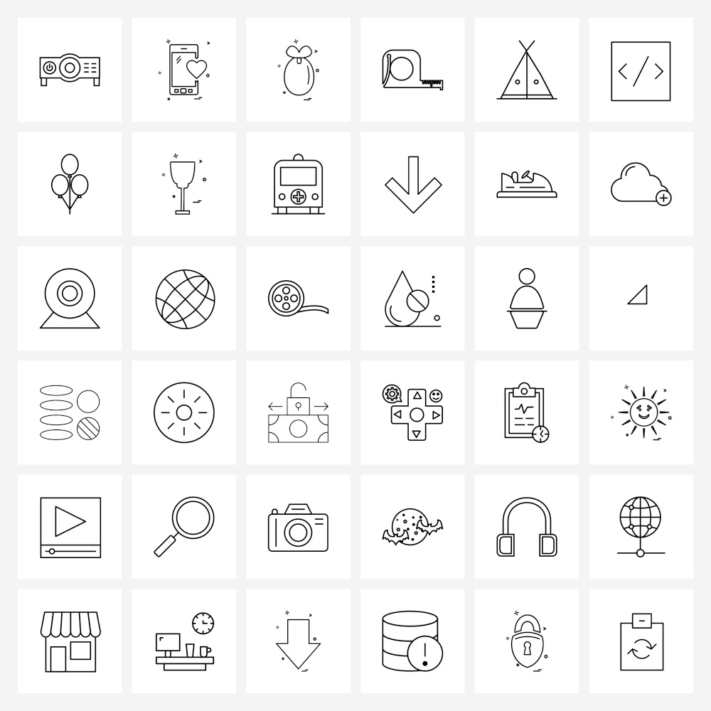 Simple Set of 36 Line Icons such as cowboy, tools, fruits, measure, black berry Vector Illustration