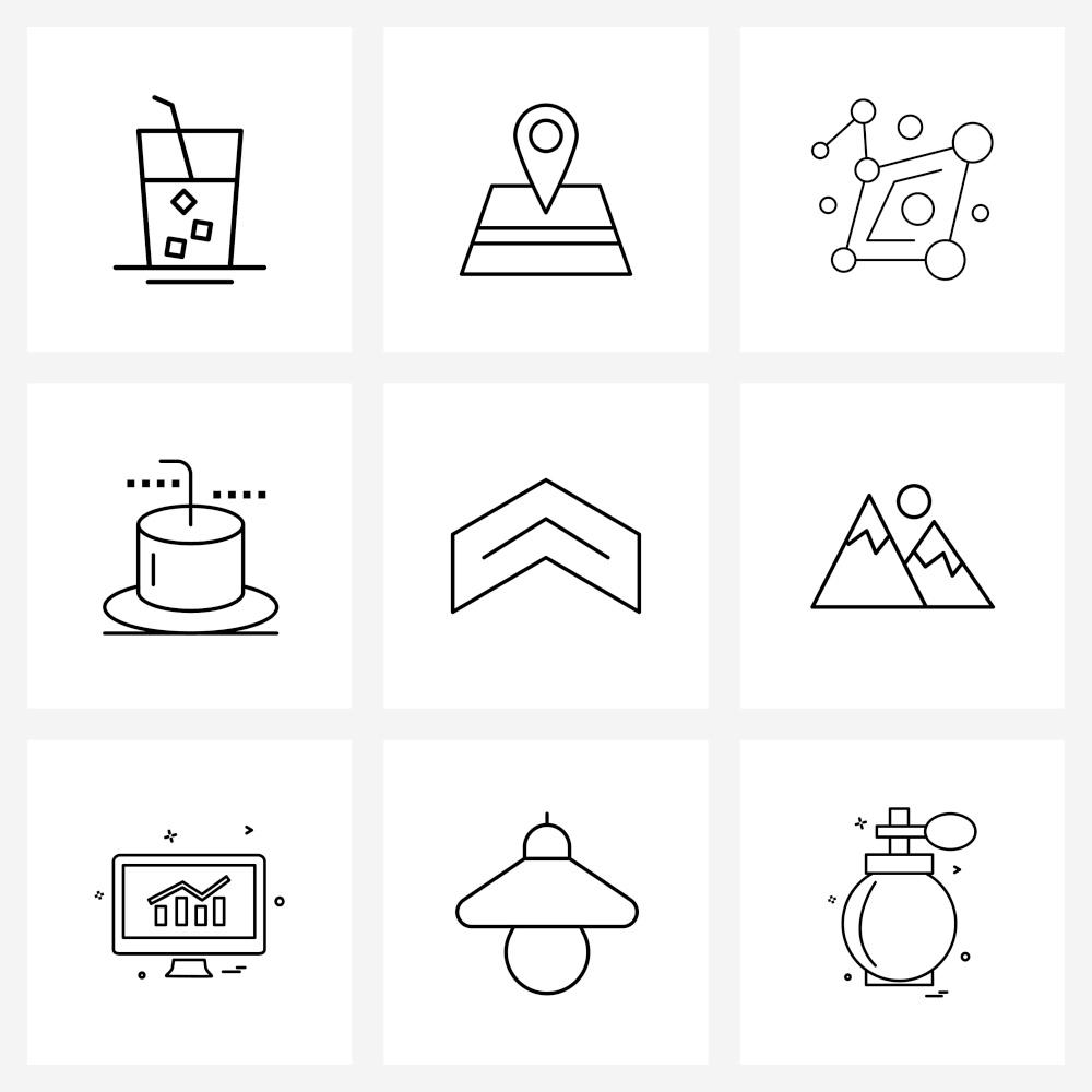 9 Interface Line Icon Set of modern symbols on basic, arrow, planets, magician, hat Vector Illustration