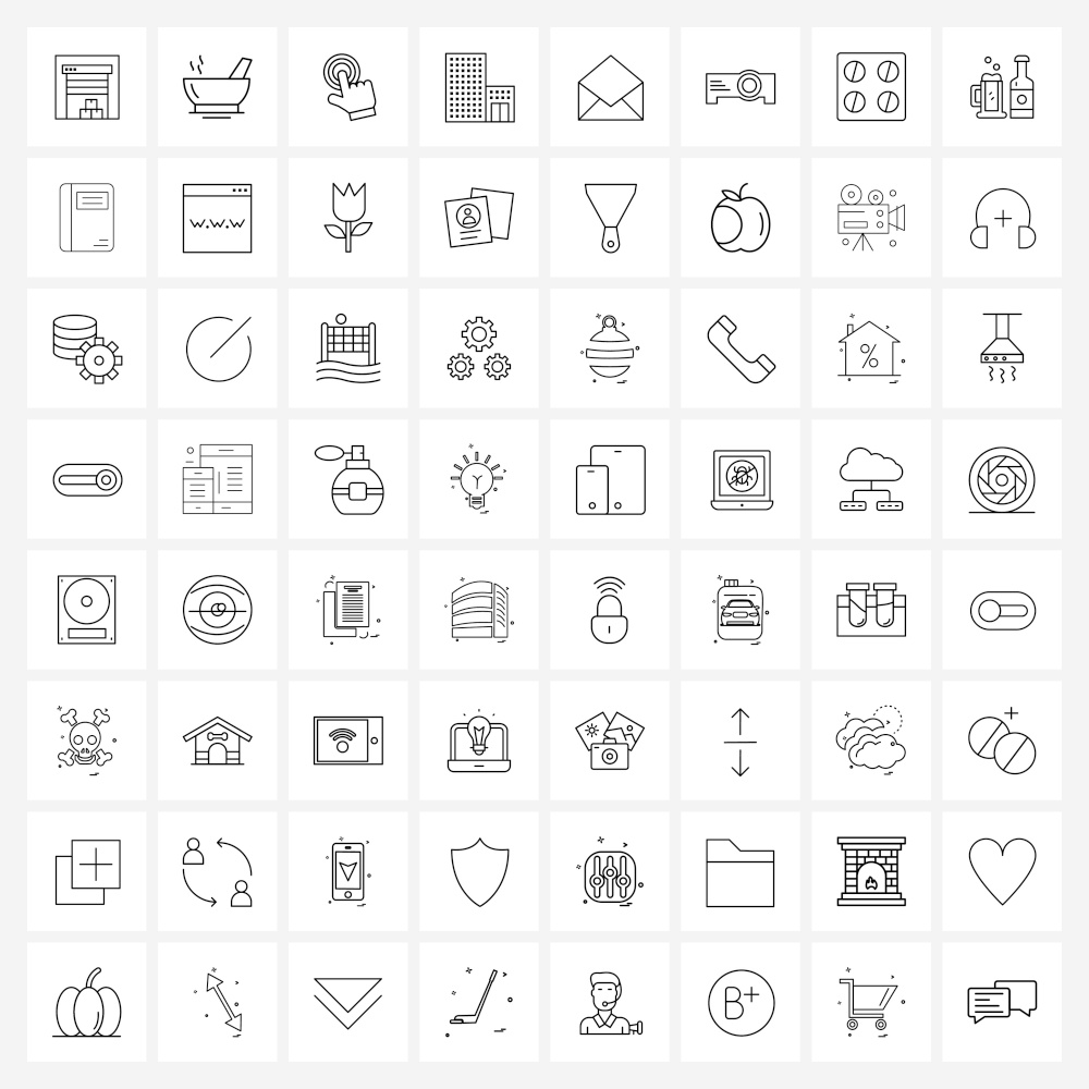 64 Editable Vector Line Icons and Modern Symbols of tower, company, health, building, touch Vector Illustration