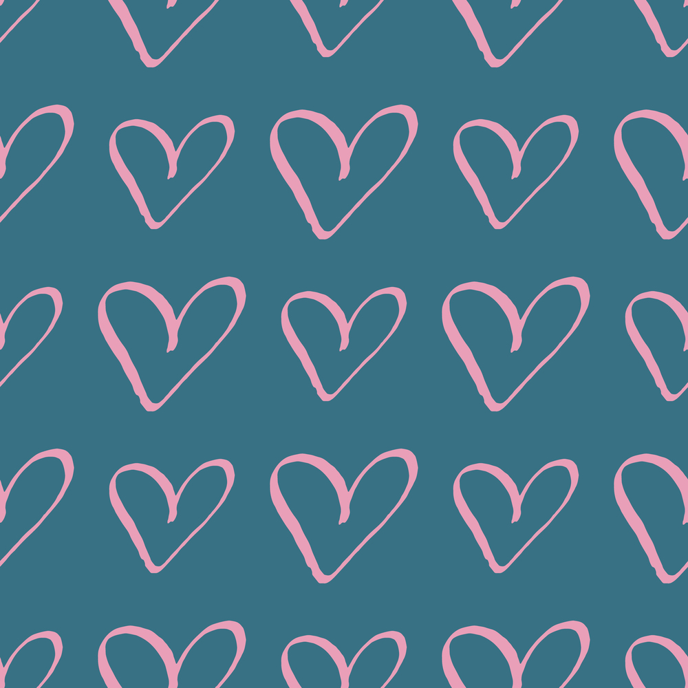 Pink hearts on teal trendy seamless pattern romantic valentine colorful background. Design for wrapping paper, wallpaper, fabric print, backdrop. Vector illustration.. Pink hearts on teal trendy seamless pattern romantic valentine colorful background.
