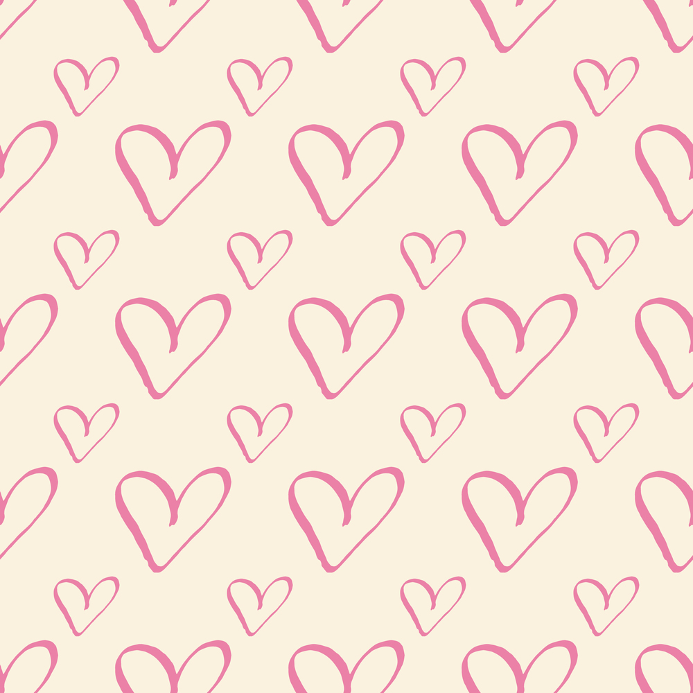 Pink hearts on pastel cream trendy seamless pattern romantic valentine colorful background. Design for wrapping paper, wallpaper, fabric print, backdrop. Vector illustration.. Pink hearts on pastel cream trendy seamless pattern romantic valentine colorful background.