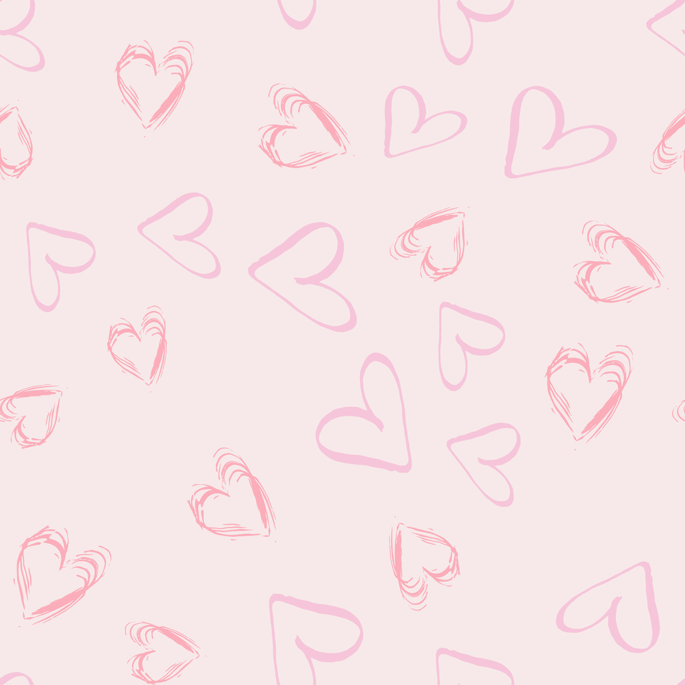 Pink valentine hearts on blush pink seamless pattern with hand drawn texture pastel romantic background. Design for wrapping paper, wallpaper, fabric print, backdrop. Vector illustration.. Pink valentine hearts on blush pink seamless pattern with hand drawn texture pastel romantic background.