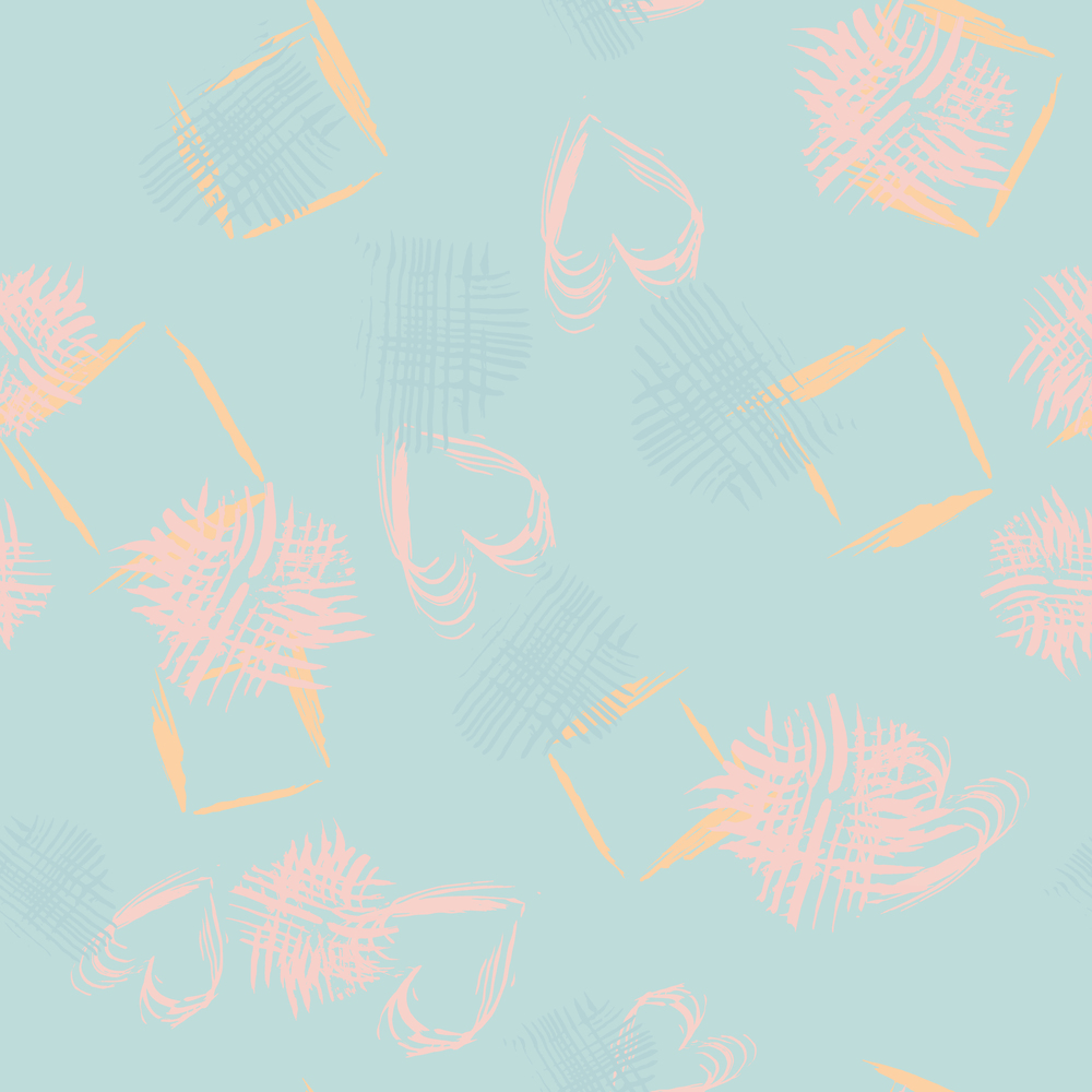 Pink abstract shapes on turquoise seamless pattern with hand drawn texture colorful background. Design for wrapping paper, wallpaper, fabric print, backdrop. Vector illustration.. Pink abstract shapes on turquoise seamless pattern with hand drawn texture colorful background.