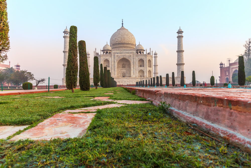 Taj Mahal view from the pool, India, Agra.