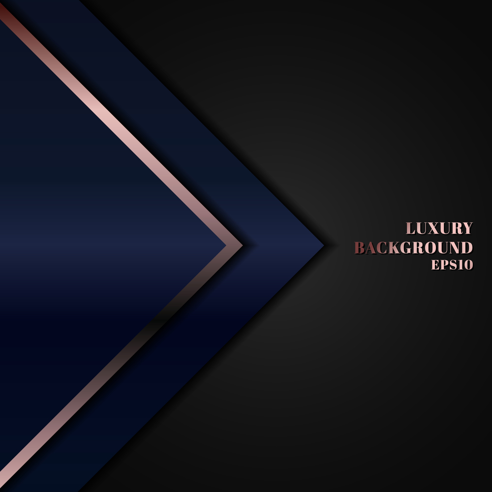 Abstract modern luxury template design blue geometric triangle with pink gold line on black background. Vector illustration