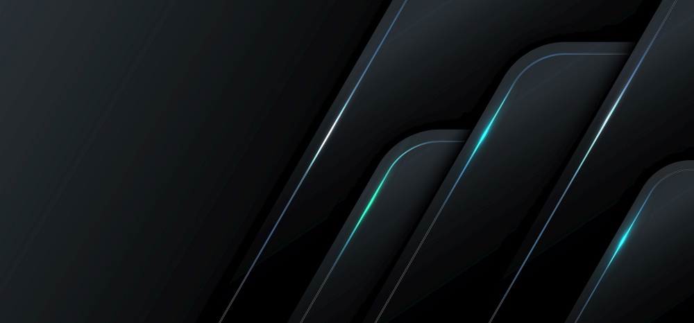 Banner web template 3D geometric black metallic with blue light technology concept. Vector illustration